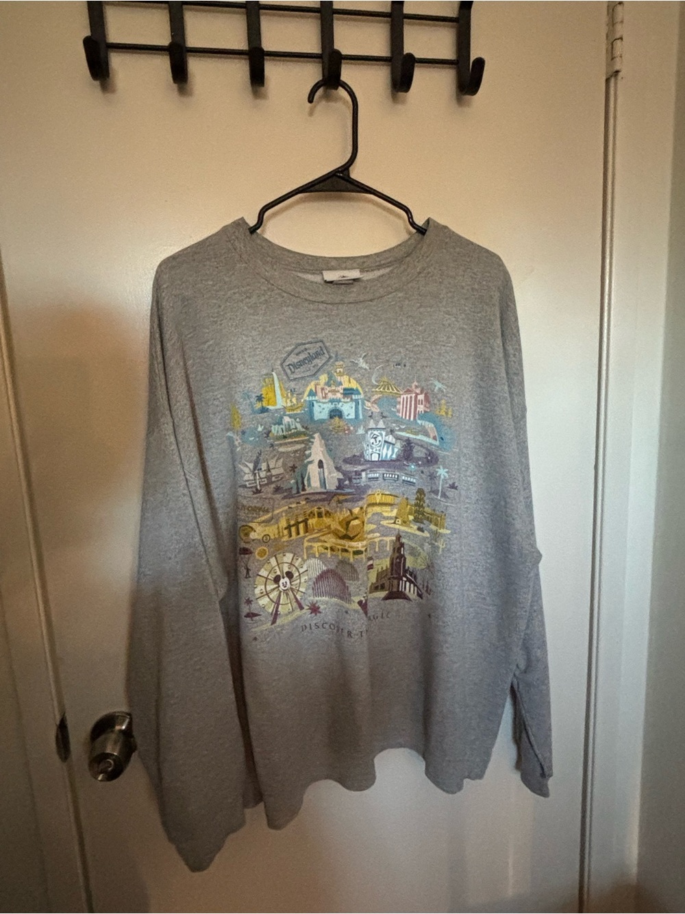 Disney Gray Graphic Sweatshirt with Multicolor Theme Park Print